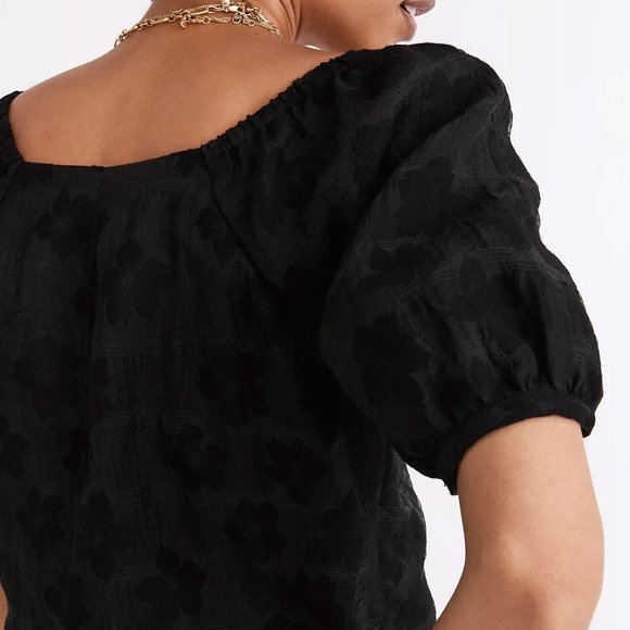 NEW Madewell Puff Short Sleeves Wrap Button Blouse Top in Floral Jacquard $92 S - Picture 8 of 11